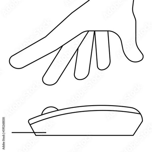 Obraz Hand on computer mouse, icon. Clicking with mouse concept. Vector illustration. 