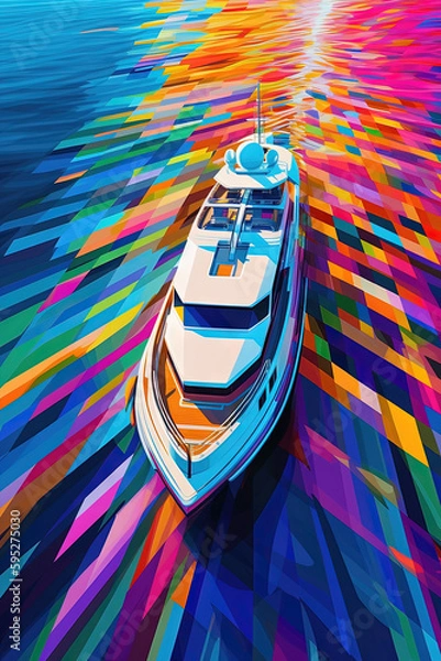 Fototapeta Un superyacht de luxe, dans le style des éclaboussures de couleurs, peintre d'art op, abstractions aériennes, dmitry spiros, ultraviolet