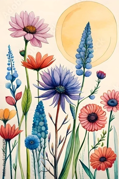 Obraz wildflower bundle isolated watercolor on completely white background pastel colors