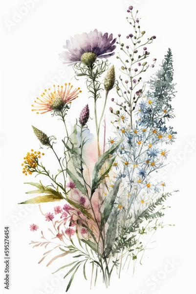 Obraz wildflower bundle isolated watercolor on completely white background pastel colors