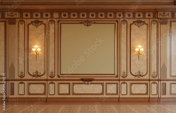 Obraz A classic interior with wood paneling. 3d rendering