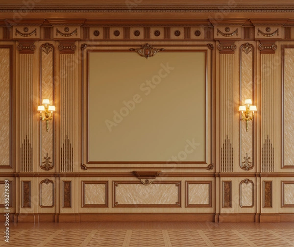 Obraz A classic interior with wood paneling. 3d rendering