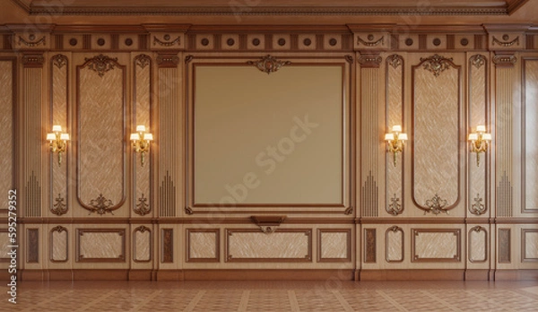 Obraz A classic interior with wood paneling. 3d rendering