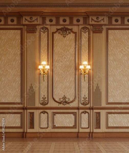 Obraz A classic interior with wood paneling. 3d rendering
