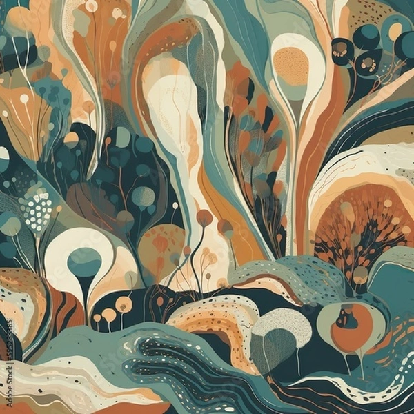Fototapeta A captivating, seamless pattern composed of various abstract organic shapes and textures, evoking a sense of fluidity and movement. - Generative AI, Generative, KI