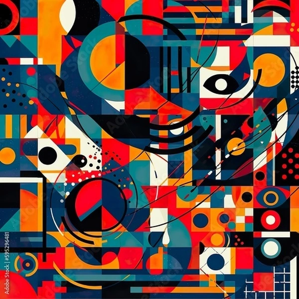 Fototapeta A modern, seamless pattern consisting of a variety of geometric shapes and lines, arranged in a bold and dynamic composition. - Generative AI, Generative, KI