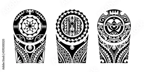 Obraz Wrap around arm polynesian tattoo set design. Pattern aboriginal samoan. illustration EPS10