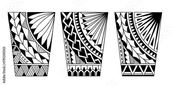 Fototapeta Wrap around arm polynesian tattoo set design. Pattern aboriginal samoan. illustration EPS10