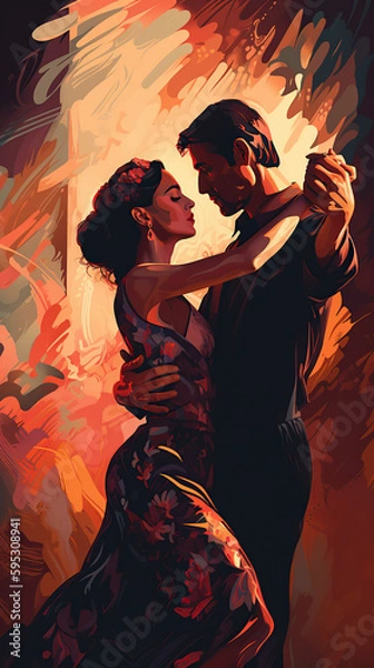 Obraz a beautiful vibrant color illustration of a couple dancing flamenco