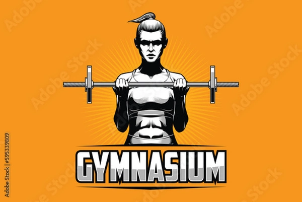 Fototapeta Female Bodybuilder Exercises Using Barbell