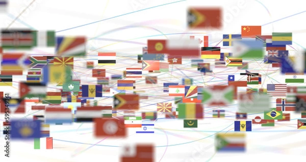 Obraz World map with all states and their flags,3d render