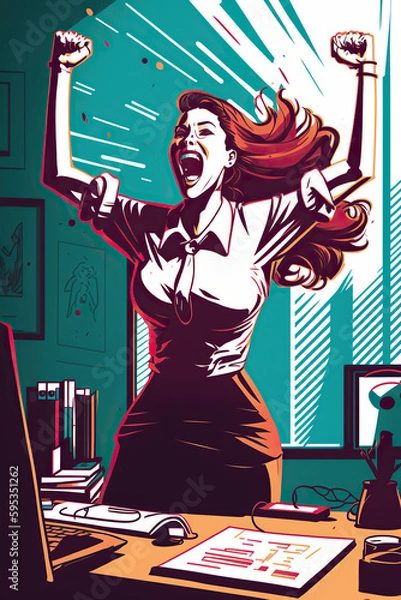 Fototapeta Ai generated illustration concept of leadership with a man who expresses his joy by raising his arm