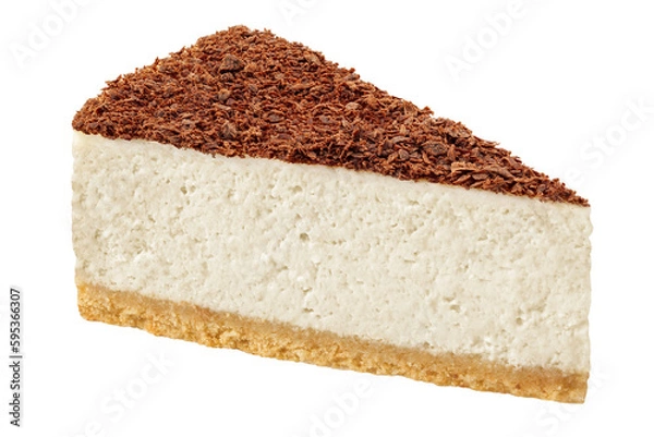 Fototapeta Piece of cheesecake with chocolate isolated on white background, full depth of field