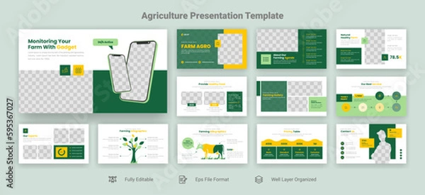 Fototapeta Agriculture powerpoint presentation slide template design set