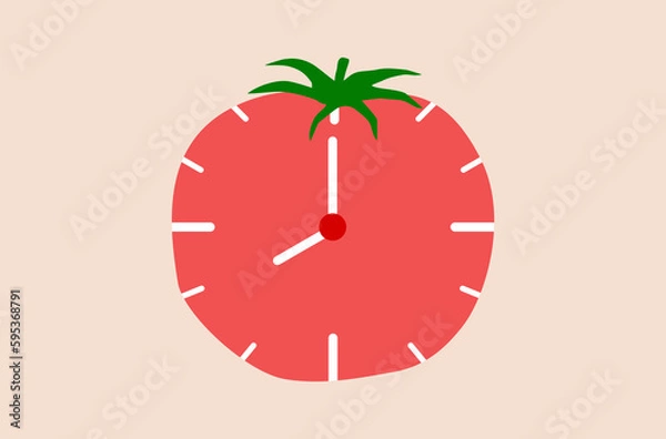 Fototapeta Timer clock vector, tomato timer clock, red tomato clock vector, time management vector, deadline approaching vector.