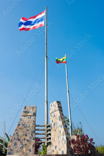 Obraz Thai and Myanmar flag.