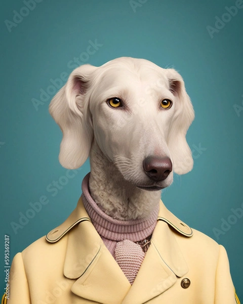 Obraz Dog in clothes, in the jacket, fashion and stylish retro style portrait generative ai
