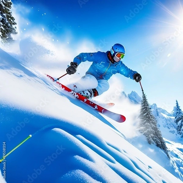 Fototapeta snowboarder jumping in the mountains
