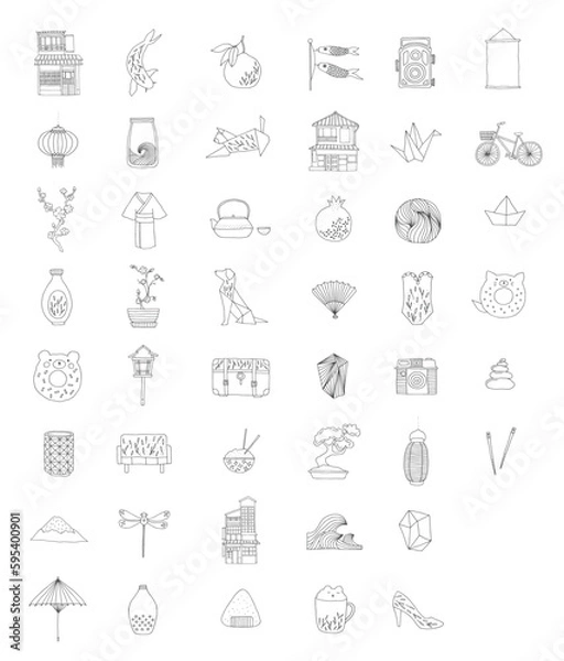 Fototapeta ikigai Japanese line vector element clean japon style 