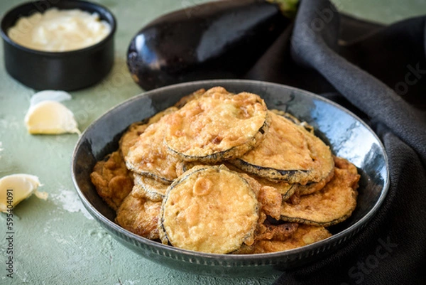 Obraz Fried Eggplant with dipping sauce