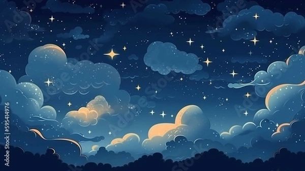 Fototapeta Sky above the clouds Melhen starry sky cute sky background illustration. AI generative