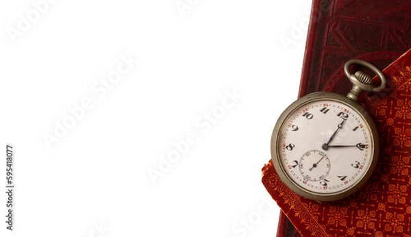Fototapeta Vintage style mockup with vintage pocket watch. Place for text