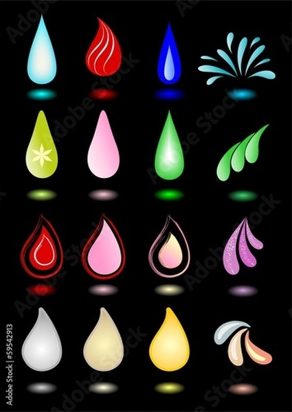Fototapeta Set of drop icons on black background