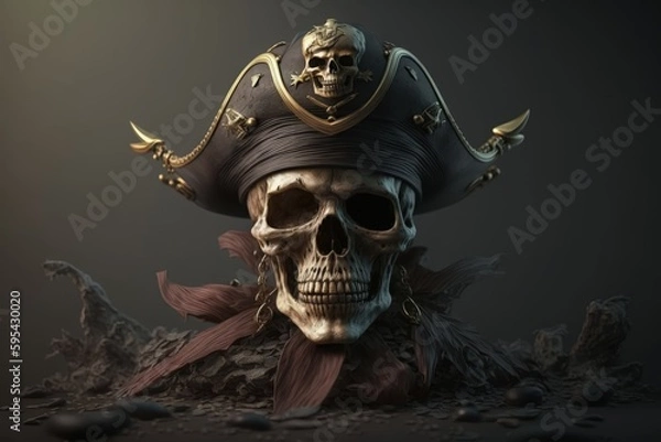 Fototapeta  Skull with pirate hat, pirate skull, Generative AI