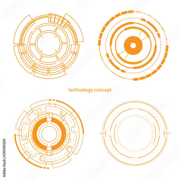 Obraz PNG technology concept. HUD Circle User interface on blue background. circle elements for data infographics. set of sci fi modern user interface elements.