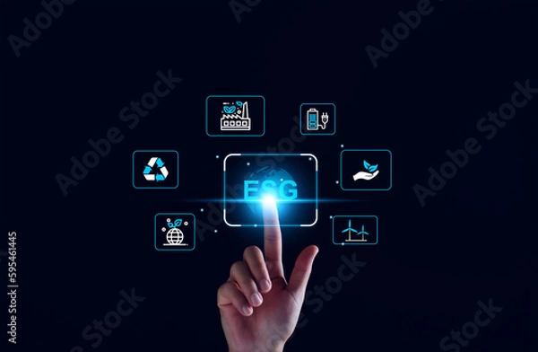 Fototapeta Environmental technology concept. sustainable ESG modernization development by using technology of renewable resources. ESG environment social governance investment business. ESG business strategy.