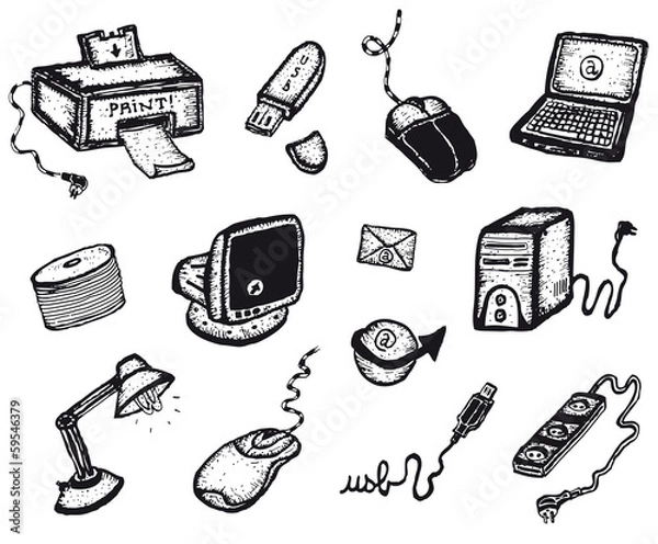 Fototapeta Doodle Computer And Technology Icons