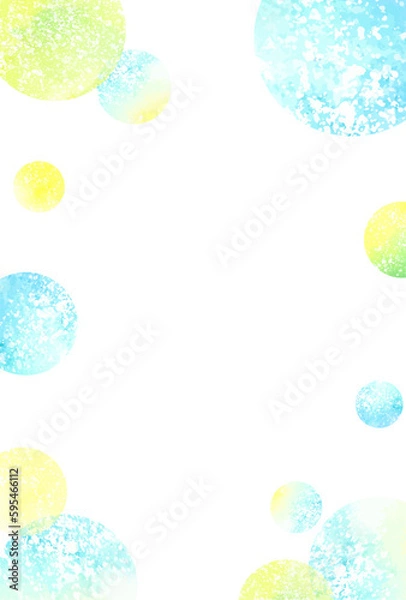 Fototapeta 水彩テクスチャの水玉のフレーム　縦デザイン　はがきサイズ比率