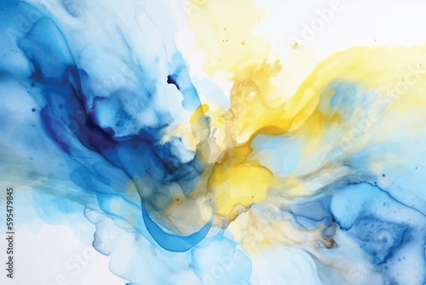 Obraz Abstract blue and yellow color watercolor background
