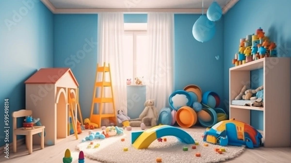 Fototapeta Interior of childrens room with kid toys. Presentation for background. Generative Ai