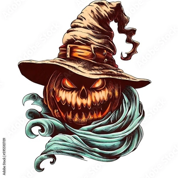 Obraz halloween pumpkin with witch hat Generative AI