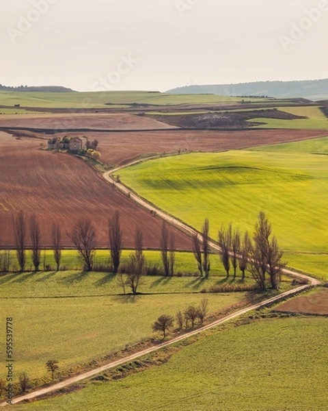 Fototapeta View from the tower of the Castle of Montealegre de Campos. Its high walls were never conquered and allow to see a great extension of Tierra de Campos.