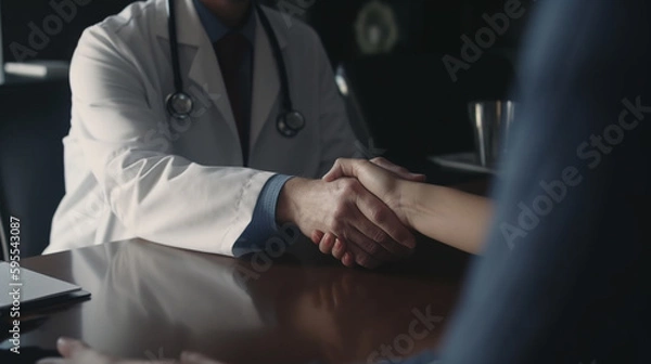 Fototapeta Doctor and patient shaking hands. Generative Ai