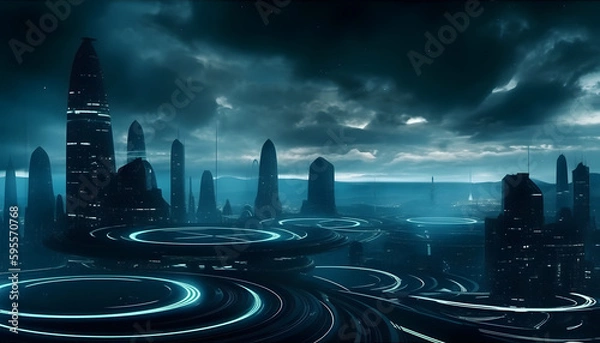 Fototapeta night city skyline with generative ai technology