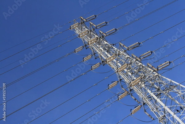 Obraz 青空背景の送電線