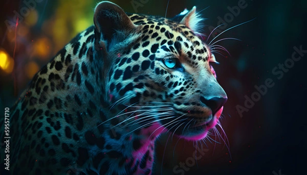 Fototapeta portrait of a leopard with generative ai technology
