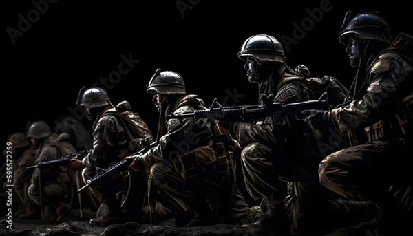 Fototapeta soldiers in camouflage with generative ai technology