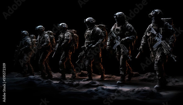 Fototapeta soldiers in action with generative ai technology