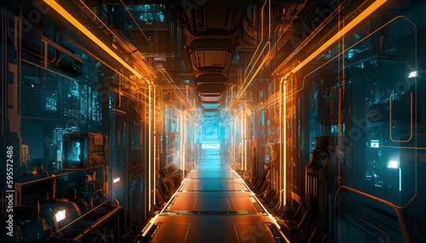 Fototapeta tunnel in the night with generative ai technology