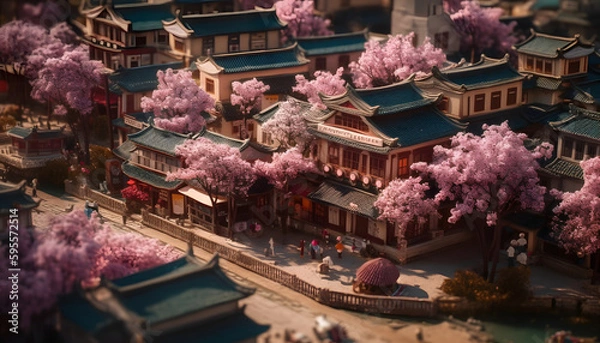 Fototapeta little town with generative ai technology