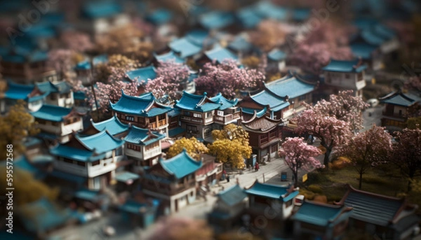 Fototapeta little town with generative ai technology