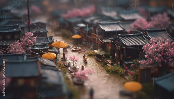 Fototapeta little town with generative ai technology