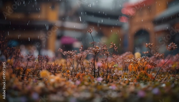 Fototapeta autumn leaves on the ground with generative ai technology