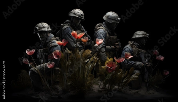 Fototapeta soldiers in action with generative ai technology