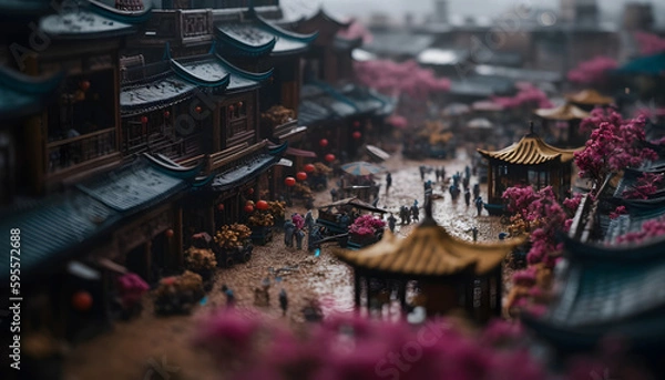 Fototapeta little town with generative ai technology