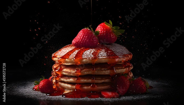 Fototapeta strawberries pancake with generative ai technology